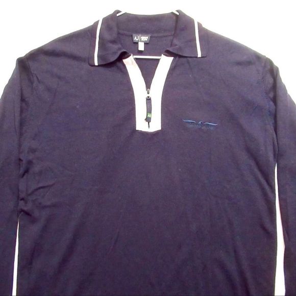 • ARMANI Jeans 1/4 Zip Collared SILK Wool thin Sweater • - Picture 2 of 6